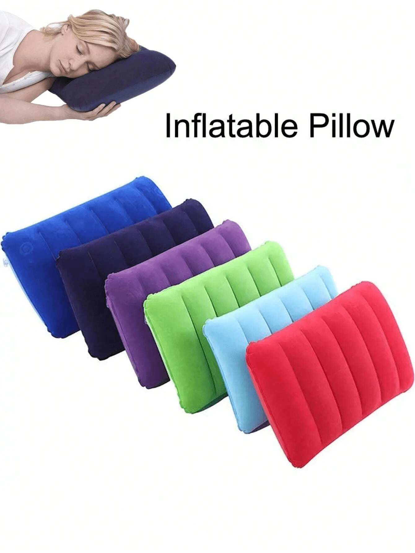 Travesseiro de viagem inflável em formato de U - Suporte de pescoço macio e durável para carro e avião, multicolorido, material não tecido, ideal para conforto do pescoço em movimento, - Suporte de pescoço em formato de U para carro e avião, material de PVC macio e flocado, para estudantes de acampamento ao ar livre, acessório de viagem, fácil de transportar, para uso em avião, carro e poltrona reclinável doméstica, lavar somente à mão (você pode soprar sozinho)
