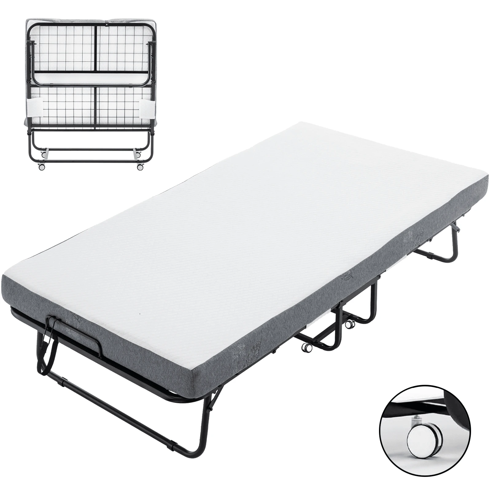 SnozeFlex SnozeFlex Folding Bed With Mattress, SPortable Foldable Bed With Storage Cover, SRollaway Bed For Adults With Memory Foam Mattress And Metal Frame, SCot Size Guest Bed On Wheels, 75 X 38