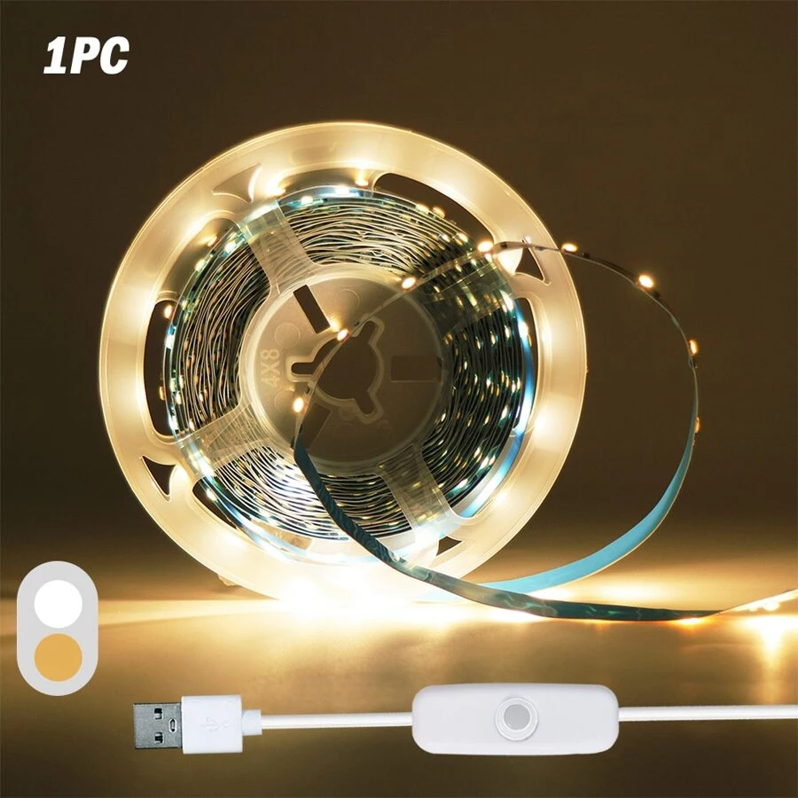 1 Bobina Striscia Luminosa LED 2835 Luce Bianca Calda con Interruttore a Pulsante - Alimentata USB, Bassa Tensione Sicura, Illuminazione Durevole per Fai-da-Te, Camere da Letto, Mobili, Cassettiere e altre Decorazioni