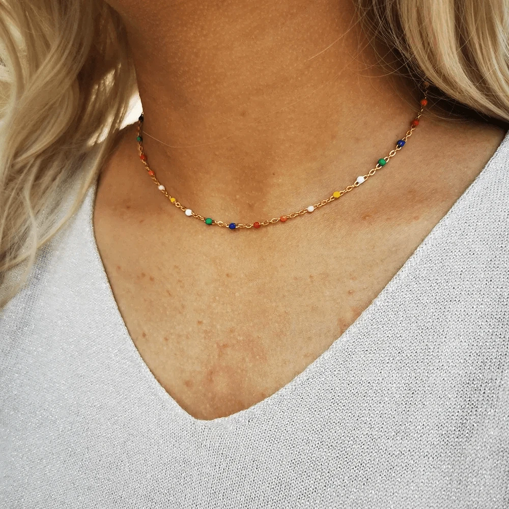 1 Peça Colar com Corrente Colorida Decorada com Contas de Aço Inoxidável, Adequado para Uso Diário de Mulheres