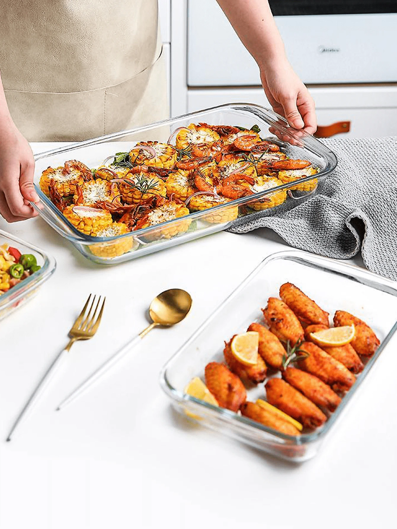 1 pièce Plat de cuisson en verre rectangulaire, Plateau à fruits, Plat à poisson compatible au four, Plat à gratin en verre borosilicaté haute qualité, Compatible micro-ondes