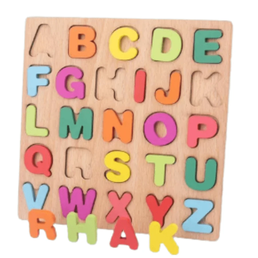 Brinquedo de Encaixar de Madeira Infantil Alfabeto Colorido Educativo