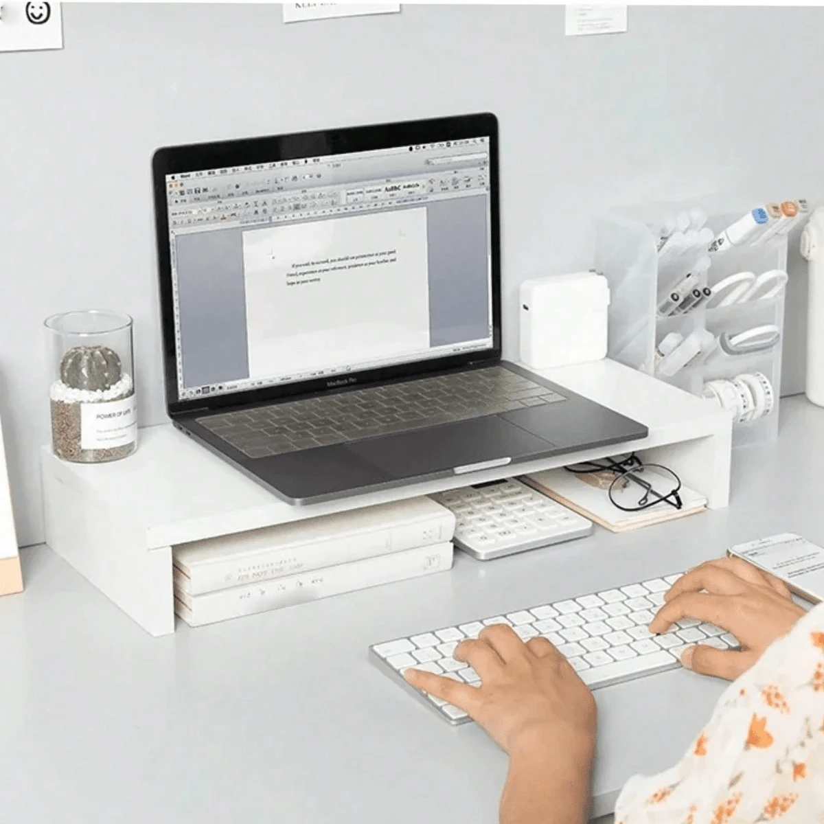 1pc Desktop Computer Riser, Office Desk Storage Organizer Rack For Monitor, Makeup, Blind Box Display, Dorm Table Decor