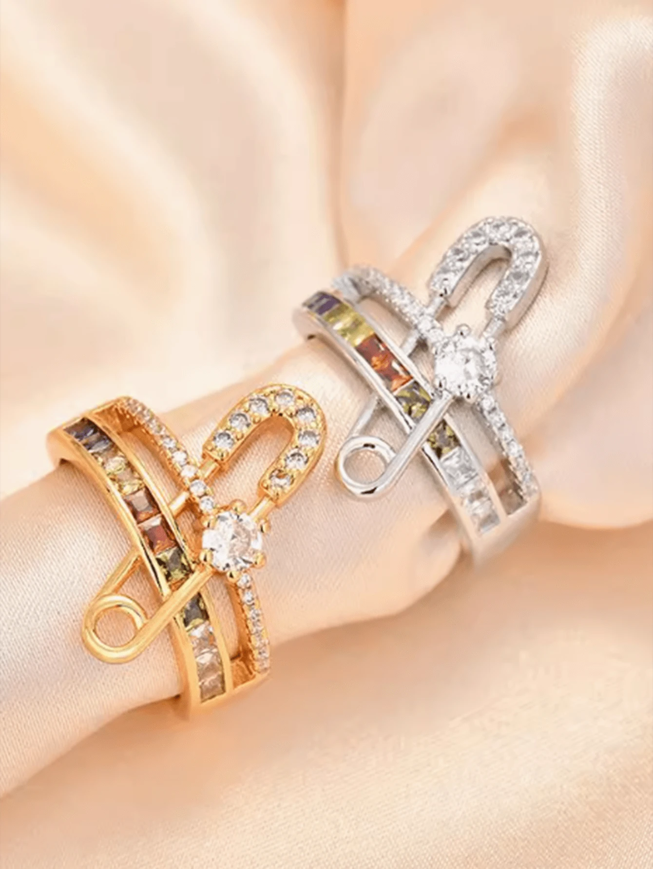1 Pc Multicolor Cubic Zirconia Double Layered Ring Paperclip Sleeve Women's Rings For Women Teen Girl Birthday Gift Party Jewelry Perfect Choice!