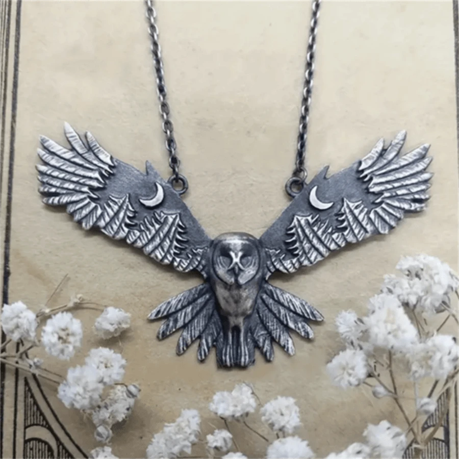 1pc Retro Owl Pendant Necklace, Women Moon Phase Art Necklace, Animal Totem Necklace, Jewelry Gift For Her