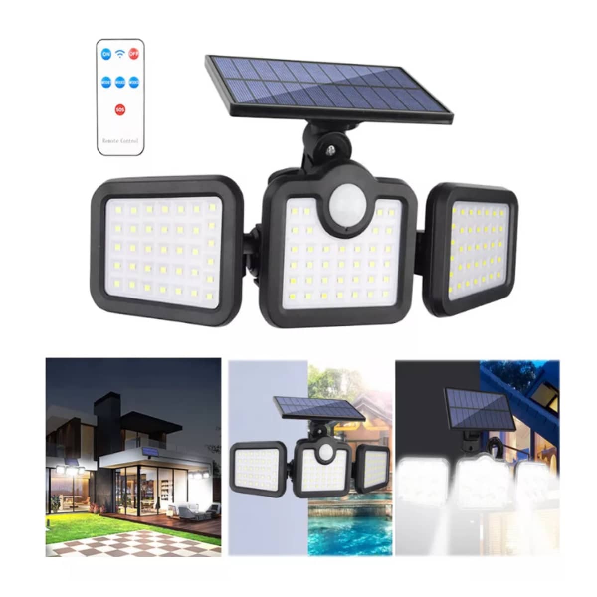 Lámpara de Pared Solar 108 LED con Sensor, 2400mAh, 3 Modos, Impermeable y Ajustable