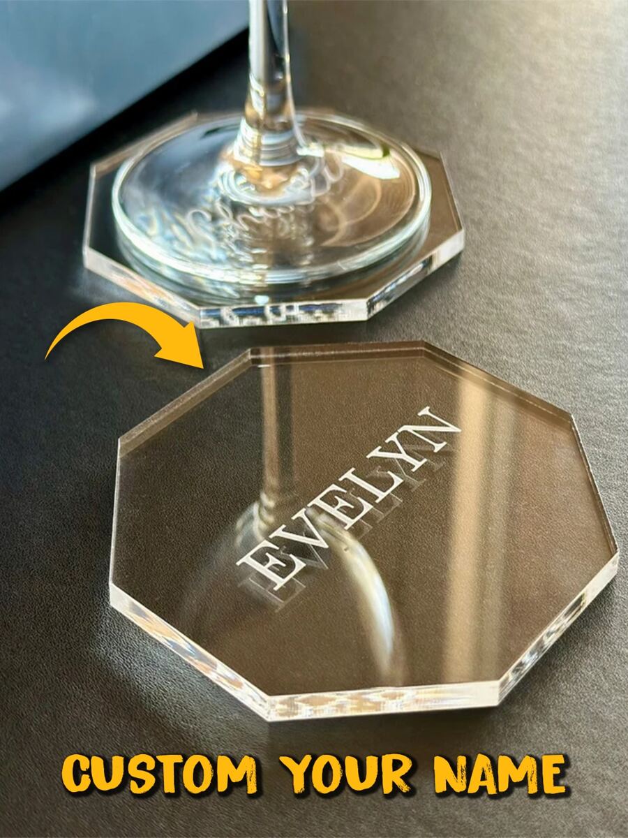 1pc Custom Name Octagonal Clear Acrylic Coasters, Personalised Wedding Favours & Place Cards, Custom Place Settings, Custom Drink Coaster, Suitable For Wedding, Bridal Party, Bachelorette Party, Wine Drink, Cocktail Gift Holiday Acrylic Decoration Room Decor