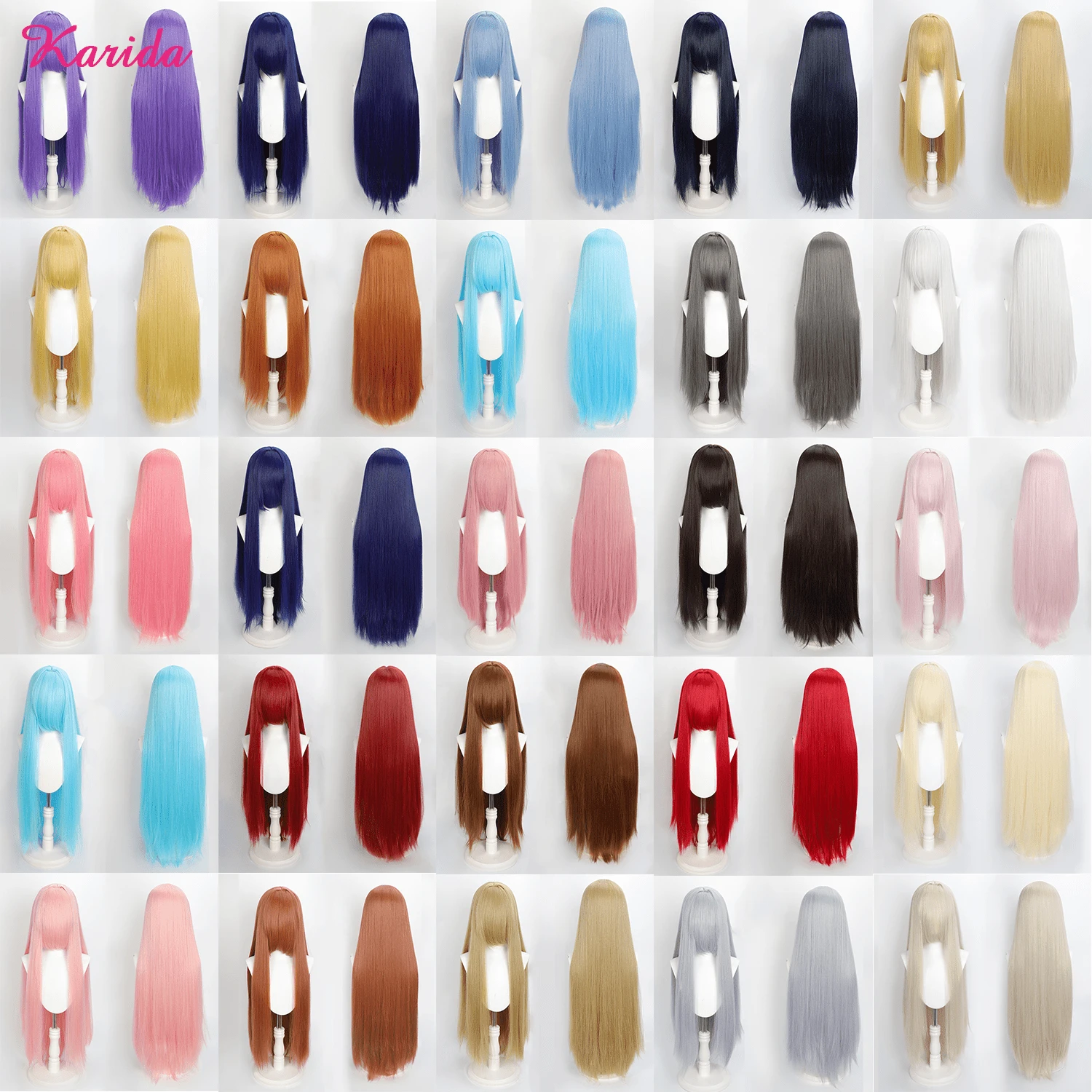 Karida Parrucca da cosplay lunga in fibra sintetica con frangia, parrucca da cosplay universale per capelli lisci a strati, resistente al calore, ad alta densità, aspetto naturale, 35 pollici/90 cm, parrucca sintetica extra lunga per donne, parrucche da cosplay artificiali per feste, Ognissanti, Natale, verde, arancione, rosa, blu, nero