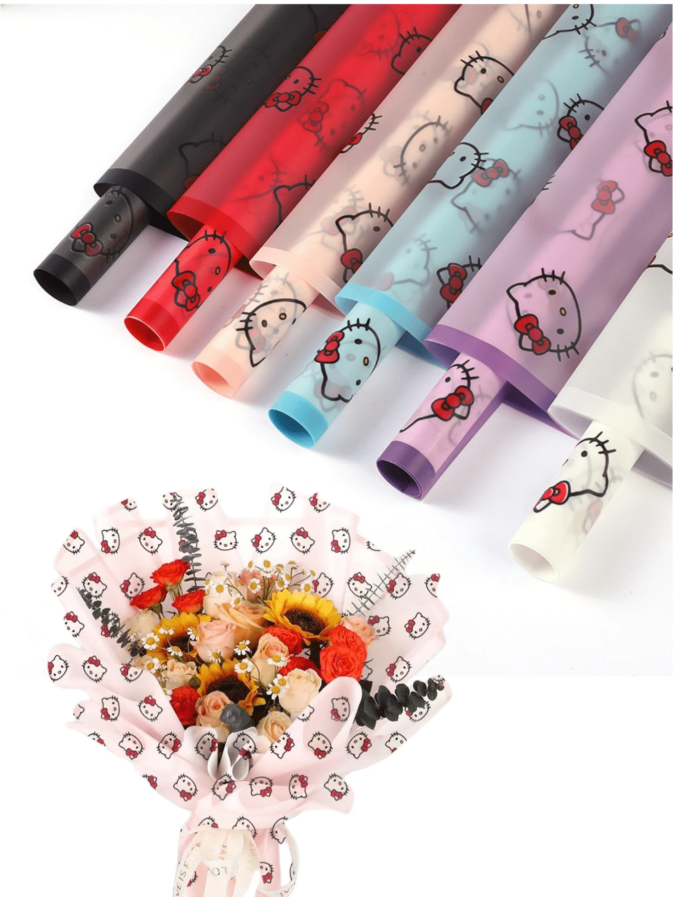 Sanrio Sanrio 20pcs Sanrio Hello Kitty Gift Wrap Paper Cartoon Patterned Waterproof Wrapping Sheets With Ribbon For DIY Crafts Gifts And Floral Bouquets