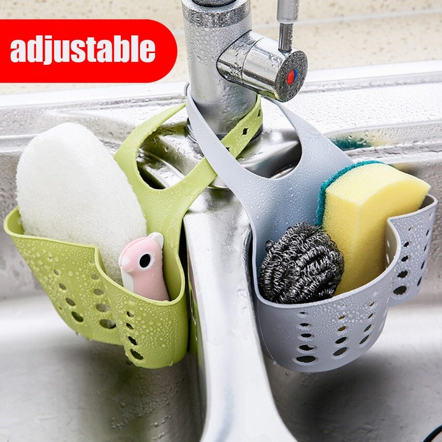 5pcs-Kitchen Adjustable Hanging Storage Bag, Storage Basket, Kitchen Shelf, Sponge Drain Rack Hanging Bag, Kitchen Garbage Filter Bag