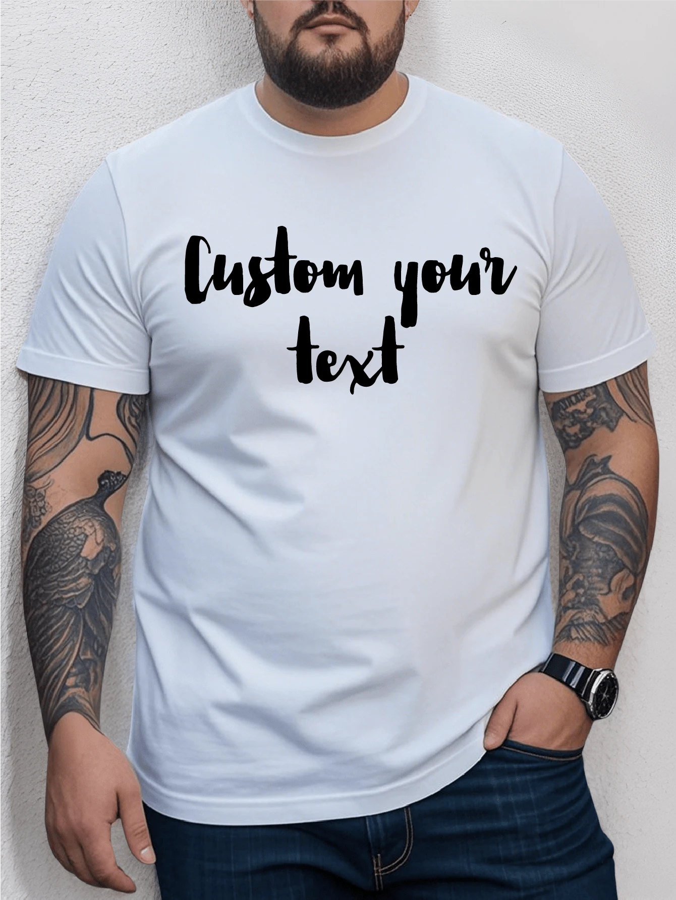 Customized Plus Size T-Shirt For Men, Personalized Design With Text/Graphics, Plus Size Men's Clothing, Loose Fitting Plus Size Summer T-Shirt, Upload Your Own Text/Message/Greeting, Selfie/Family/Logo/Pet Photo Customization, Birthday/Father's Day/Valentine's Day Occasion, Team Uniform/Outdoor Apparel Customization, Personalized Graphic Round Neck Loose Plus Size Men's Short Sleeve T-Shirt, Holiday/Birthday Gift, Customized Plus Size Men's T-Shirt, T-Shirt Design Printing, Summer Plus Size Men's Top
