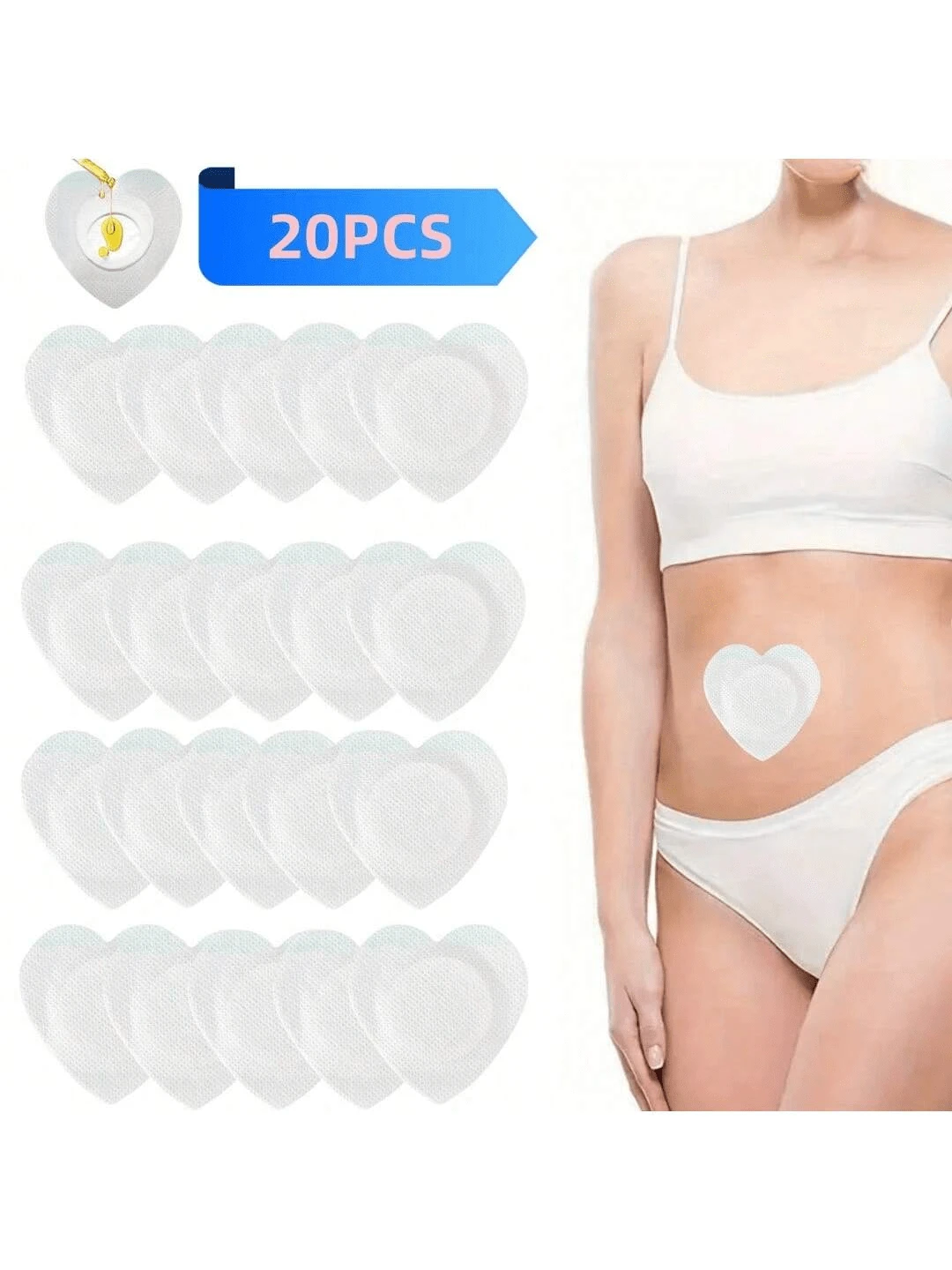 20 Stücke Rizinusöl-Packung-Umschlag, Rizinusöl-Patches Rizinusöl-Umschlag am Bauchnabel, Spinnvlies-Tuch Rizinusöl-Packung Rizinusöl-Patches, selbsthaftende Rizinusöl-Kompresse Rizinusöl-Wickel Pads, weiß