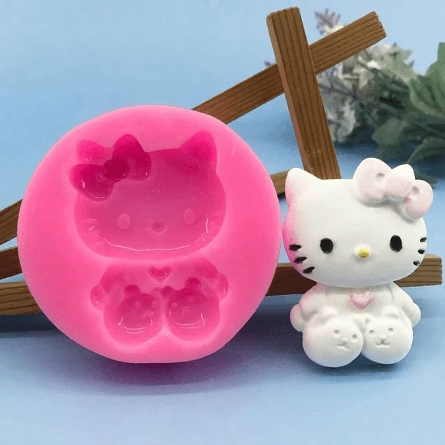 1 pieza Molde de silicona con diseño de Hellow Kitty de Sanrio, molde para decoración de pasteles y chocolates, molde para hacer velas de cera artesanales, regalo festivo