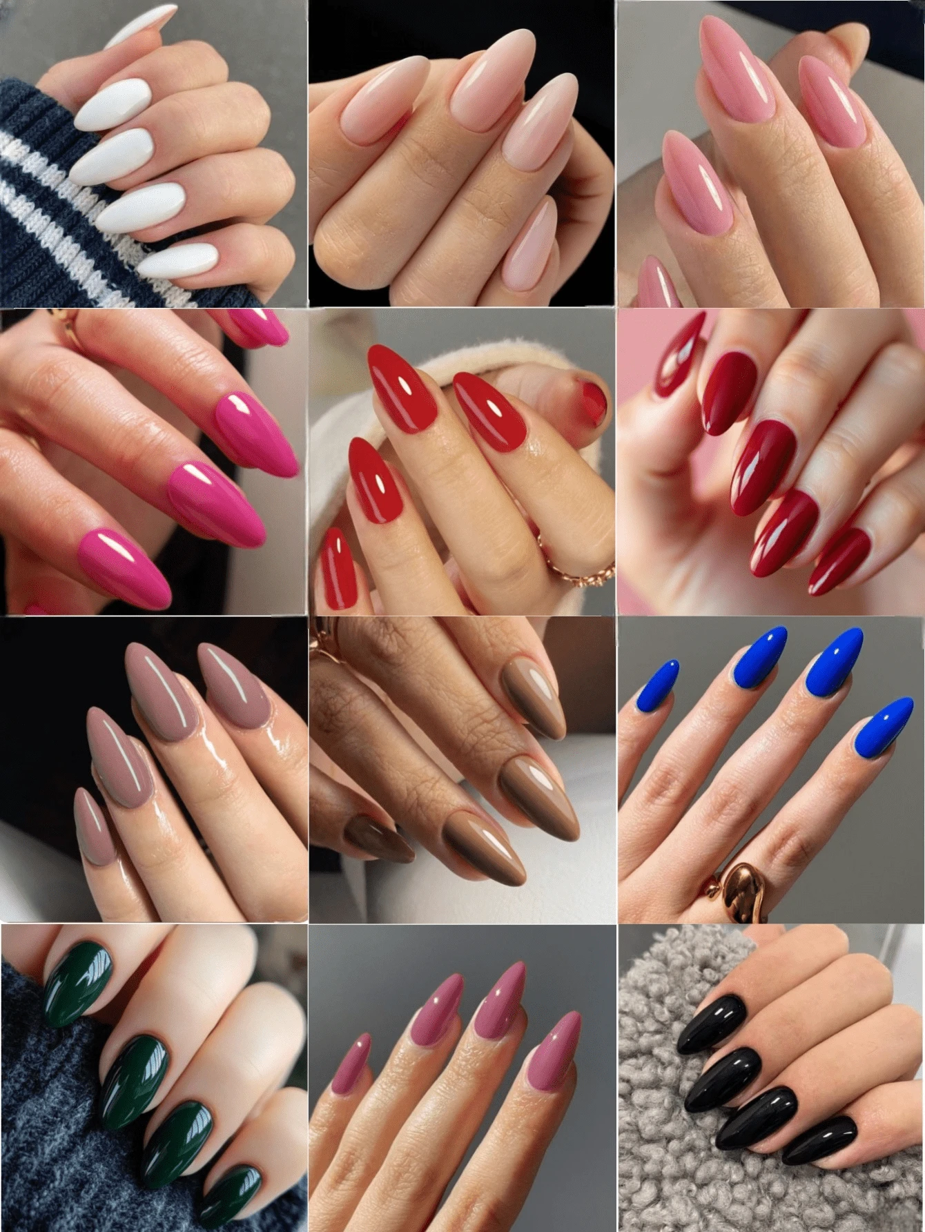288pcs Medium Almond Press On Nails, 12 Solid Color Glossy Acrylic Fake Nails Full Cover Nail Tips, False Nails For Nail Art Decoration Diy,Pink Nails,Red Nails,Black Nails,Spring And Summer Nail Art