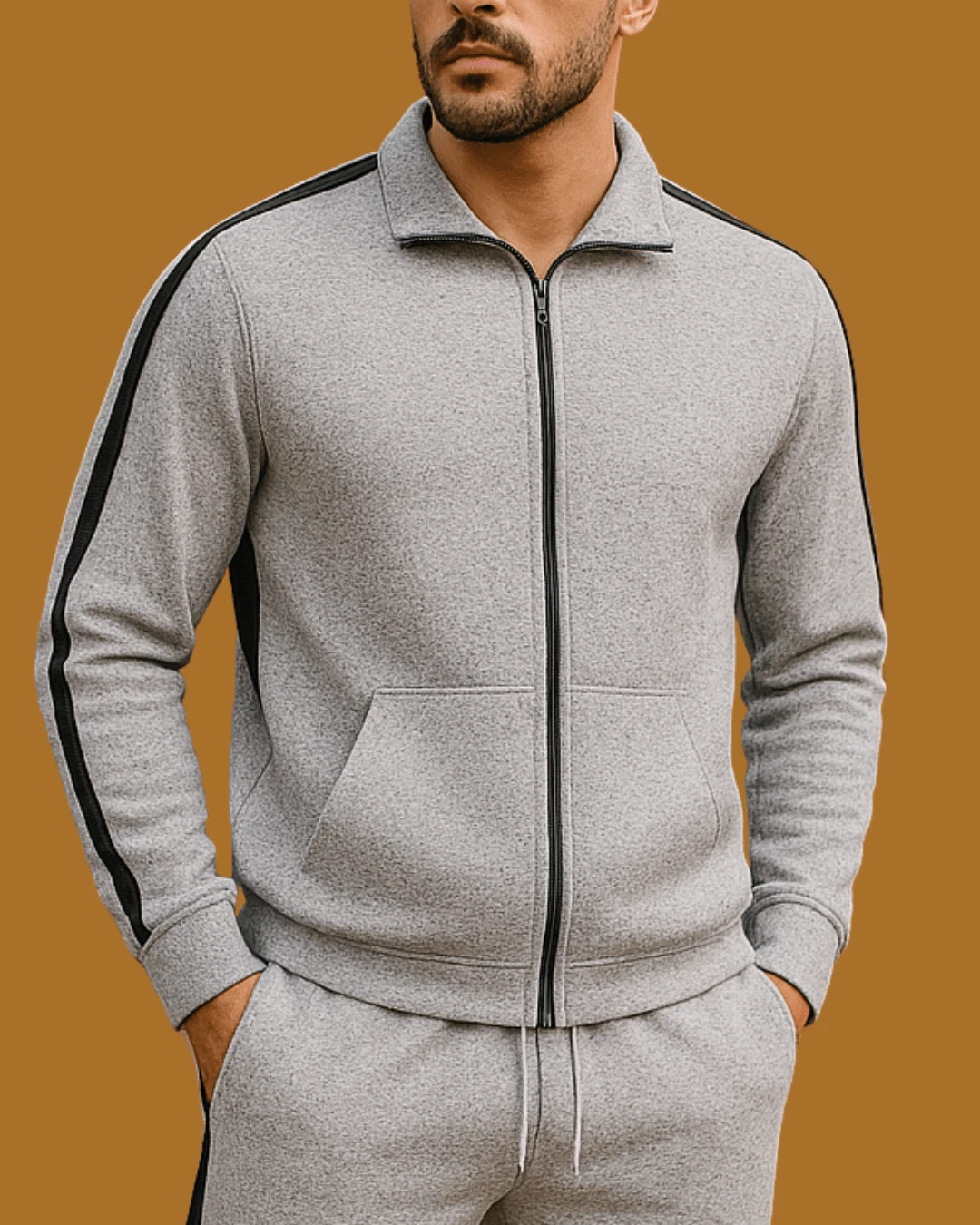Calça de Moletom Masculino Esportivo Bolsos e Punho Listrado Bloco de cores Casual Zíper Bolso