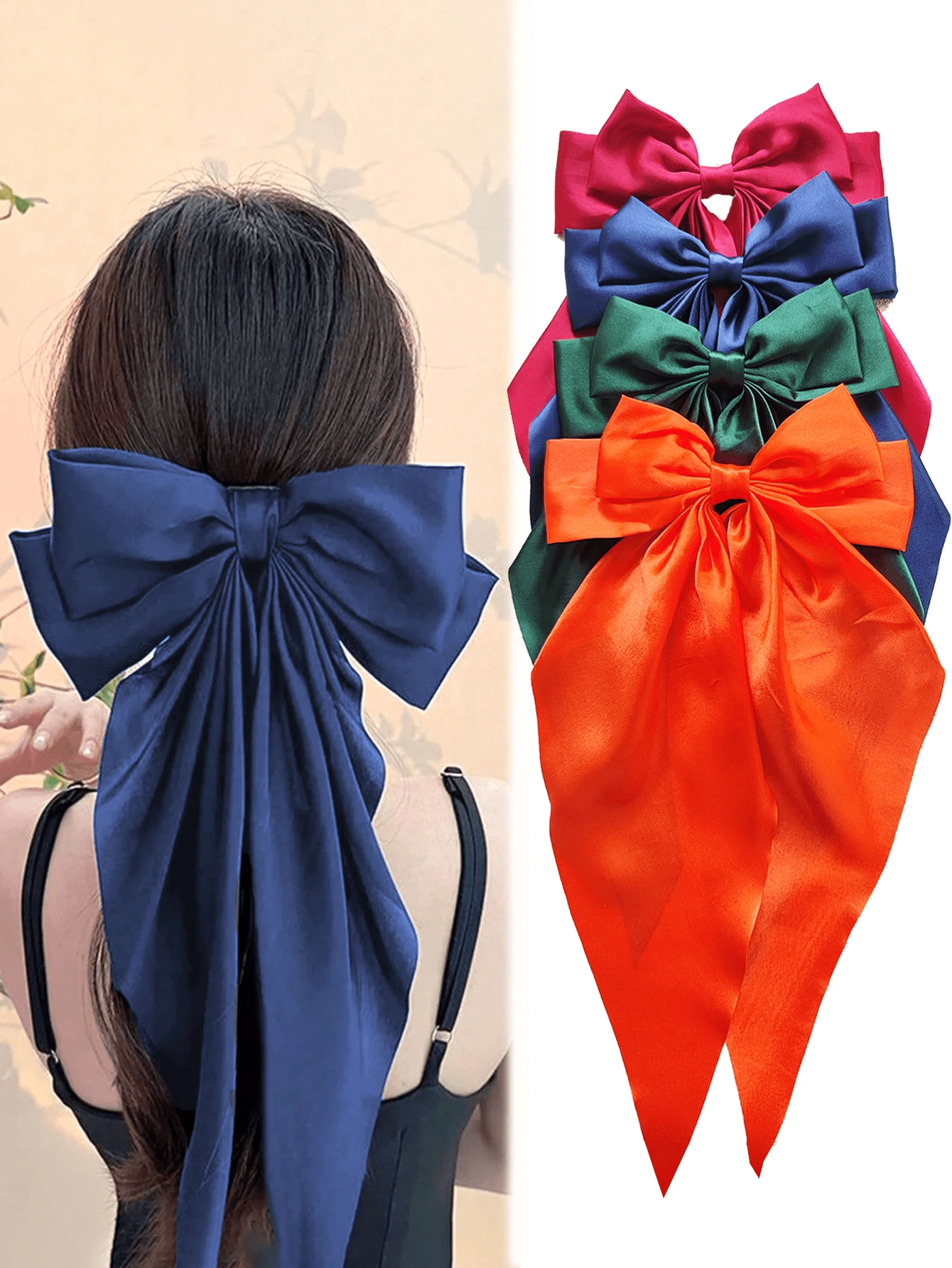 4 buc funde de păr din satin mari și supradimensionate, cu coadă lungă, serie elegantă de agrafe de păr, agrafe franceze, accesorii pentru agrafe de păr pentru femei, purtare zilnică, potrivite pentru festivaluri, cadouri de Ziua Îndrăgostiților pentru femei, decor exterior, agrafe de păr, agrafe cu gheare