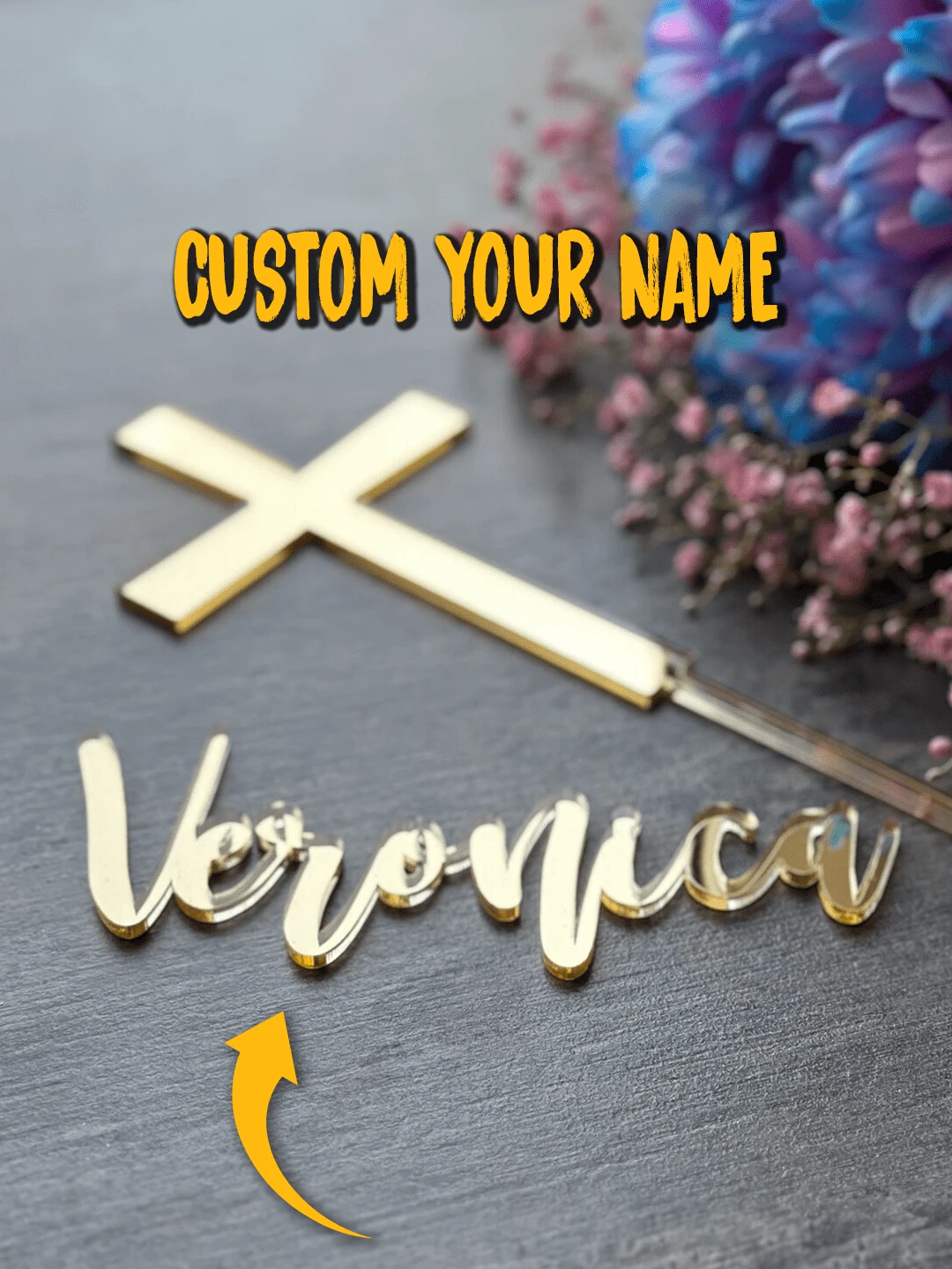 1pc Custom Cake Topper Personalized Name Cake, Charm Acrylic Cross Topper Christening Cake Topper, Custom Name First Holy Baptism Decor,Multi-Functional,Durable,Ornamental,Reusable,Exquisite,Stylish,High-Quality,Colorful,Modern,Custom,Personalized,Unique,Ideal Gifts For Him,Ideal Gifts For Her,Boyfriend,Dad,Girlfriend,Mom,Family,Friends,Tea Room,Home,Garden,Office,Home Decor,Home Decor
