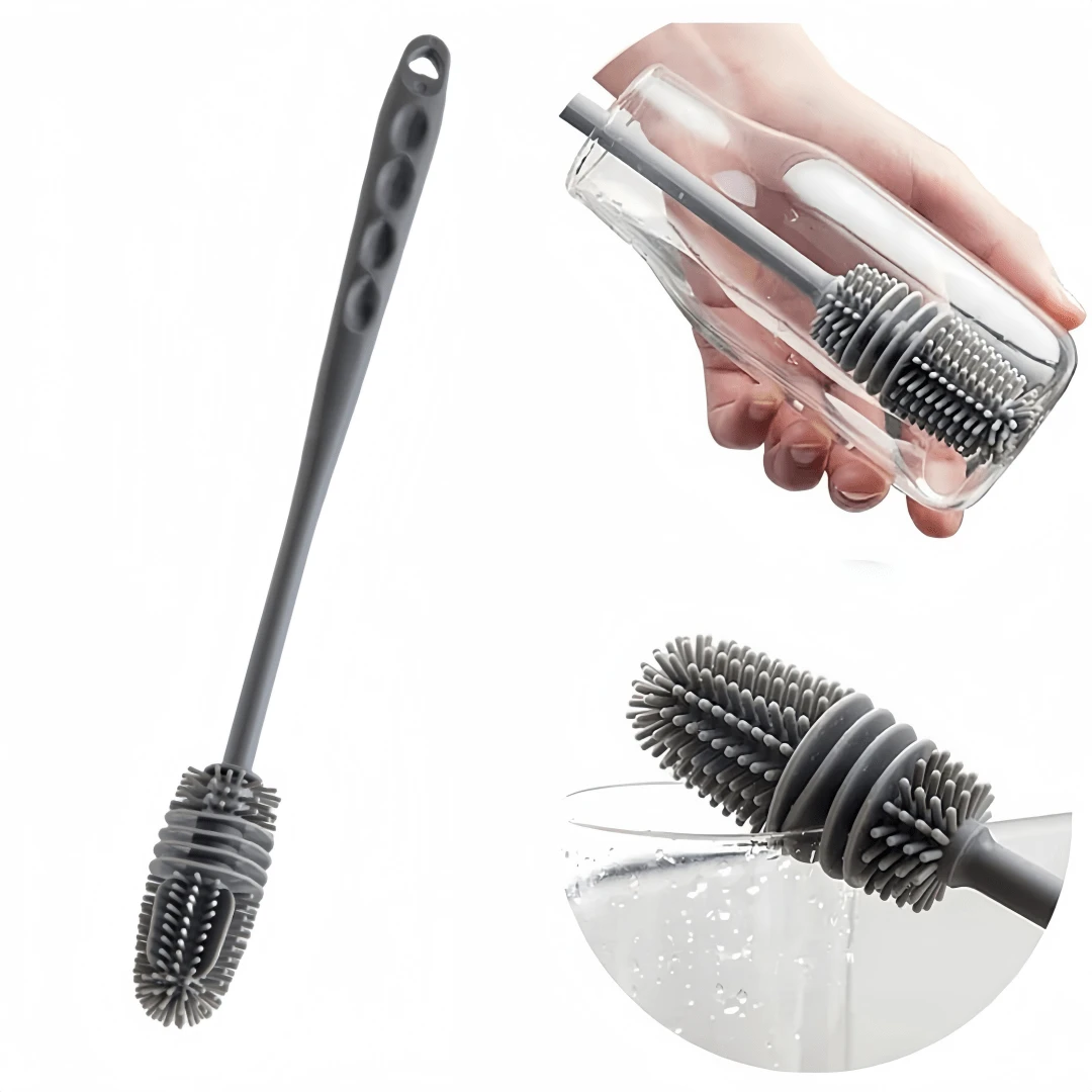 2 Stück Silikonflaschen-Reinigungsbürsten mit langen Griffen, multifunktionale flexible Flaschenbürste geeignet für Glas-/Plastikflaschen
