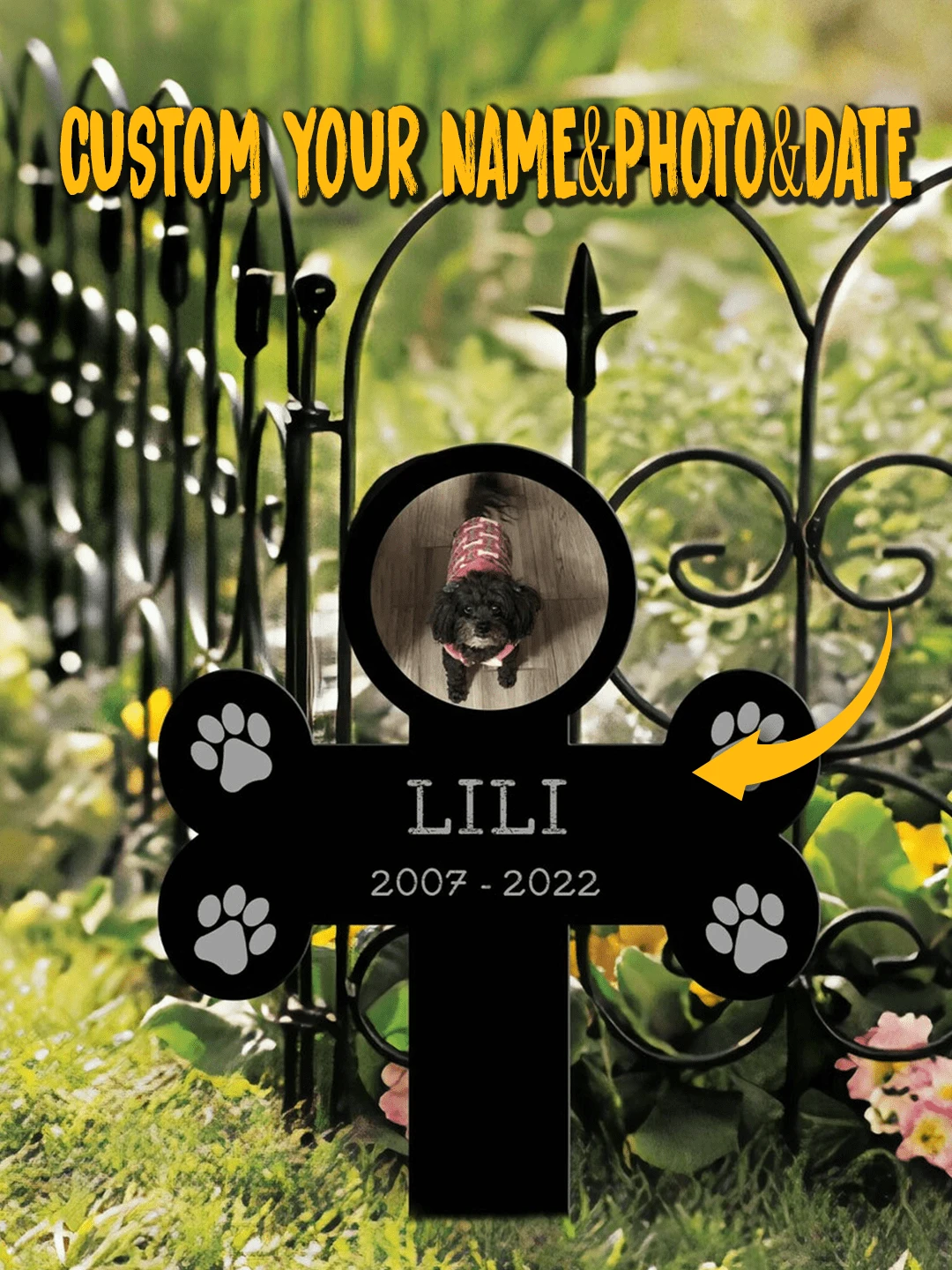 1pc Custom Photo Pet Memorial Plaque, Stake Acrylic Bone Shape With Photo, Dog Grave Marker, Pet Loss Gift, Dog Paw Prints Memorial Gift, Remembrance Gift