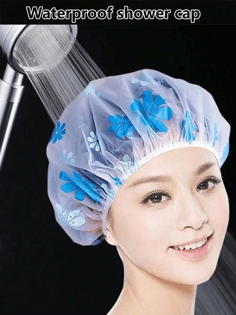 5pcs/4pcs/3pcs/2pcs/1pc Random Color Waterproof Shower Cap, Bath Cap, Printed Bathtub Cap, Dust-Proof And Waterproof Head Cover, Thickened Hat, Reusable Dust-Proof Cover, Home & Travel Portable Bath Cap, Thickened Women Ha