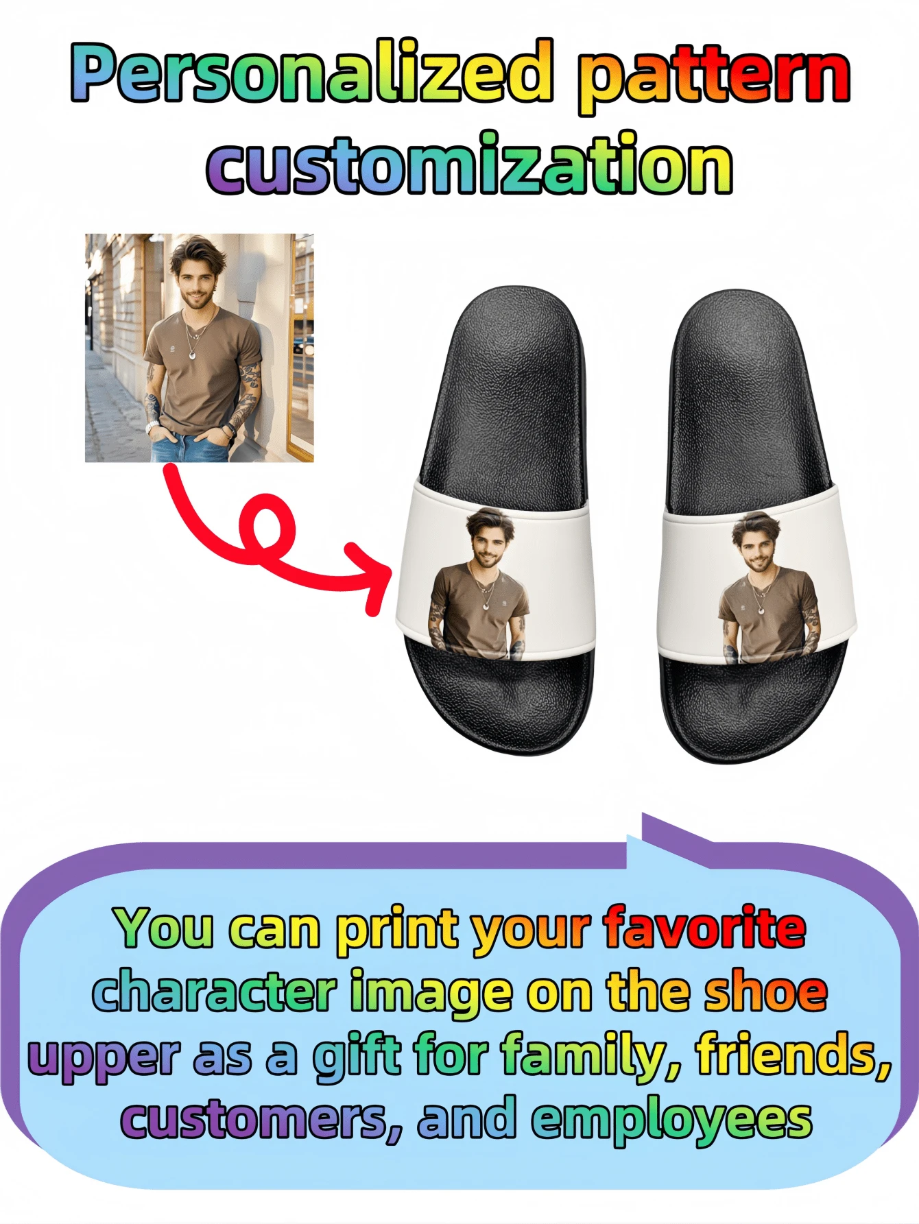 Chinelos masculinos personalizados com estampa, presentes personalizados para namorado, família, clientes, adequados para feriados, praia, escritório, uso doméstico