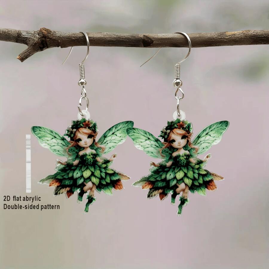 1 Pair 2D Charming Fairy Acrylic Pendant Earrings. Please Note That There May Be Slight Color Differences Between The Actual Product And The Image Due To Lighting And Angle Of Photography.