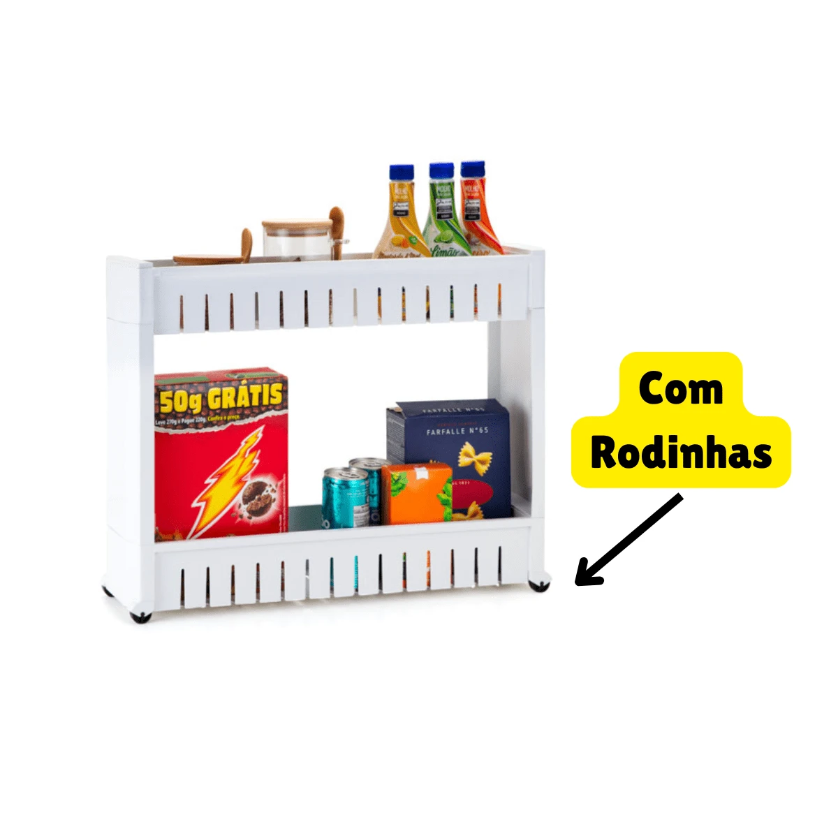 Carrinho Organizador Multiuso 2 Andares Prateleiras Branco Com Rodinhas Banheiro Cozinha Lavanderia