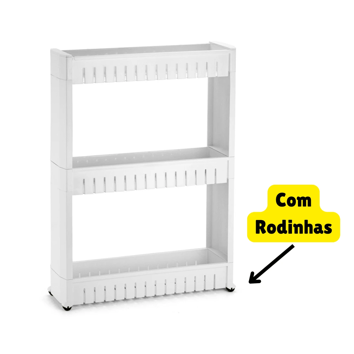 Carrinho Organizador Multiuso 3 Andares Prateleiras Branco Com Rodinhas Banheiro Cozinha Lavanderia