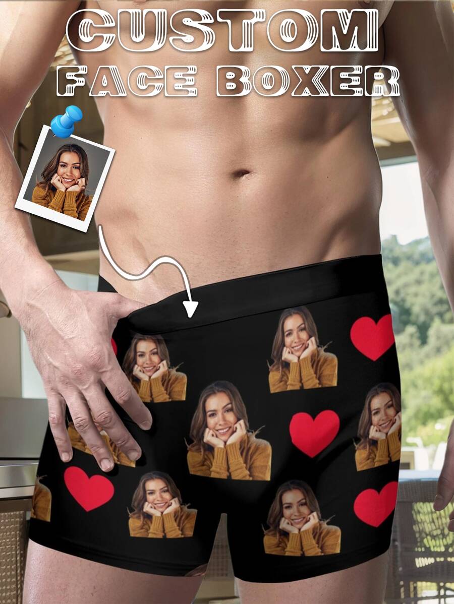 Customized Boxer Briefs For Boyfriend, Husband, Or Him – Personalized Men's Underwear With Heart Design – Funny, Cute, And Adorable Custom Boxer Shorts In Size XS-3XL – Unique Valentine's Day, Birthday, Anniversary, Or Holiday Gift