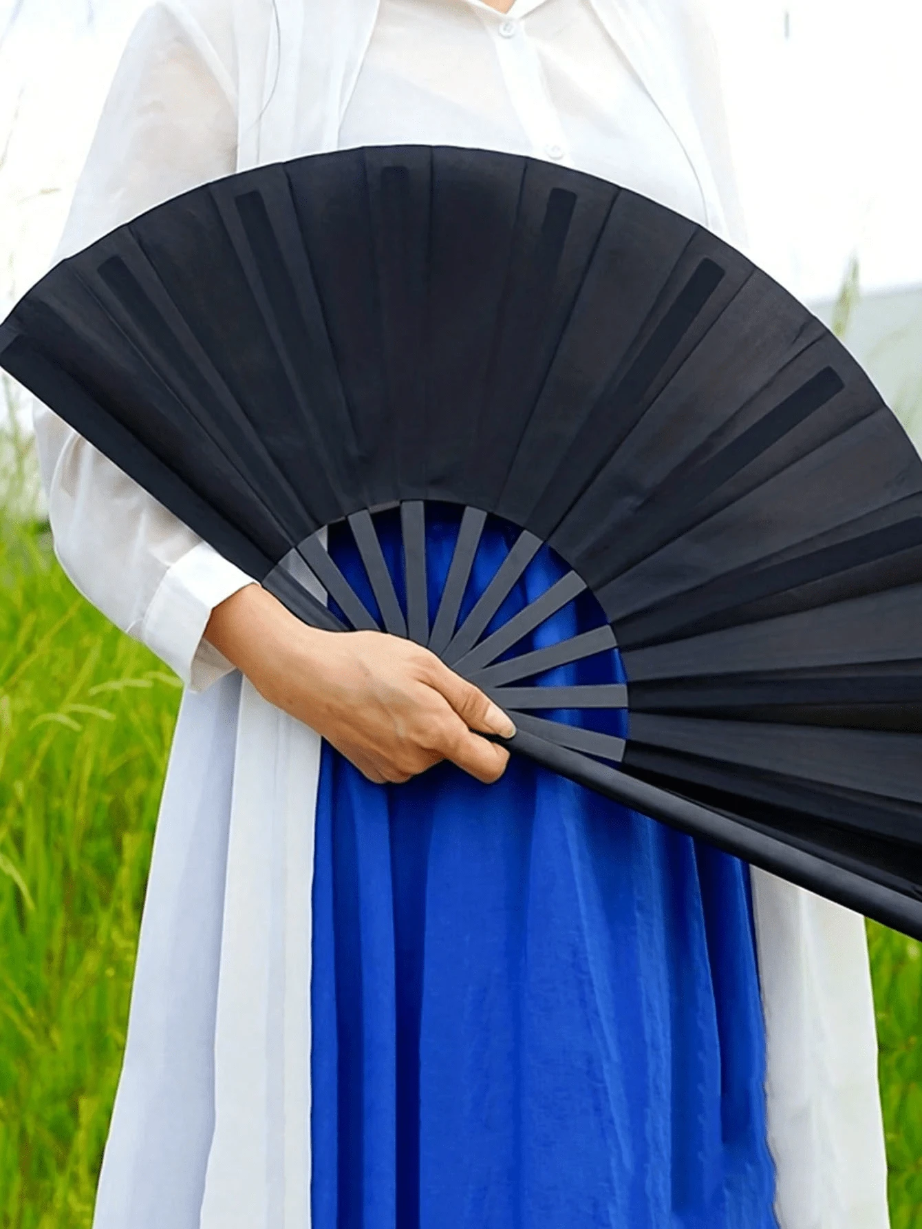 1pc Hand Fans Foldable , Vintage Retro Fabric Fans, Rave Fan - Large Folding Fan, Chinese Kung Fu Tai Chi Festival Dance Summer Hand Fan Tai Chi Folding Fan For Men And Women Performance Dance Decoration, Festival Summer Gift
