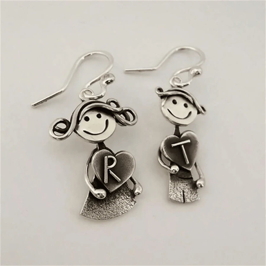 1 Par de Brincos Pendentes de Figuras de Casal Minimalista Retrô com Carta de Amor, Presente de Joia da Moda para Festas para Mulheres