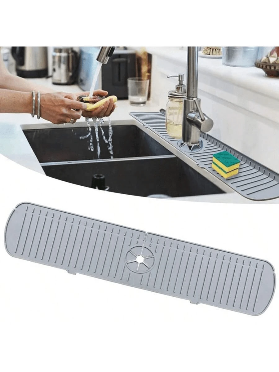 1, Silicone Faucet Mat, Silicone Drain Mat, Kitchen Faucet Splash Mat, Bathroom Faucet Sink Splash Mat, Faucet Splash Mat, Soap And Sponge Shelf Mat, Kitchen Supplies, Bathroom Supplies, Kitchen Utensils, Storage Tray Pad
