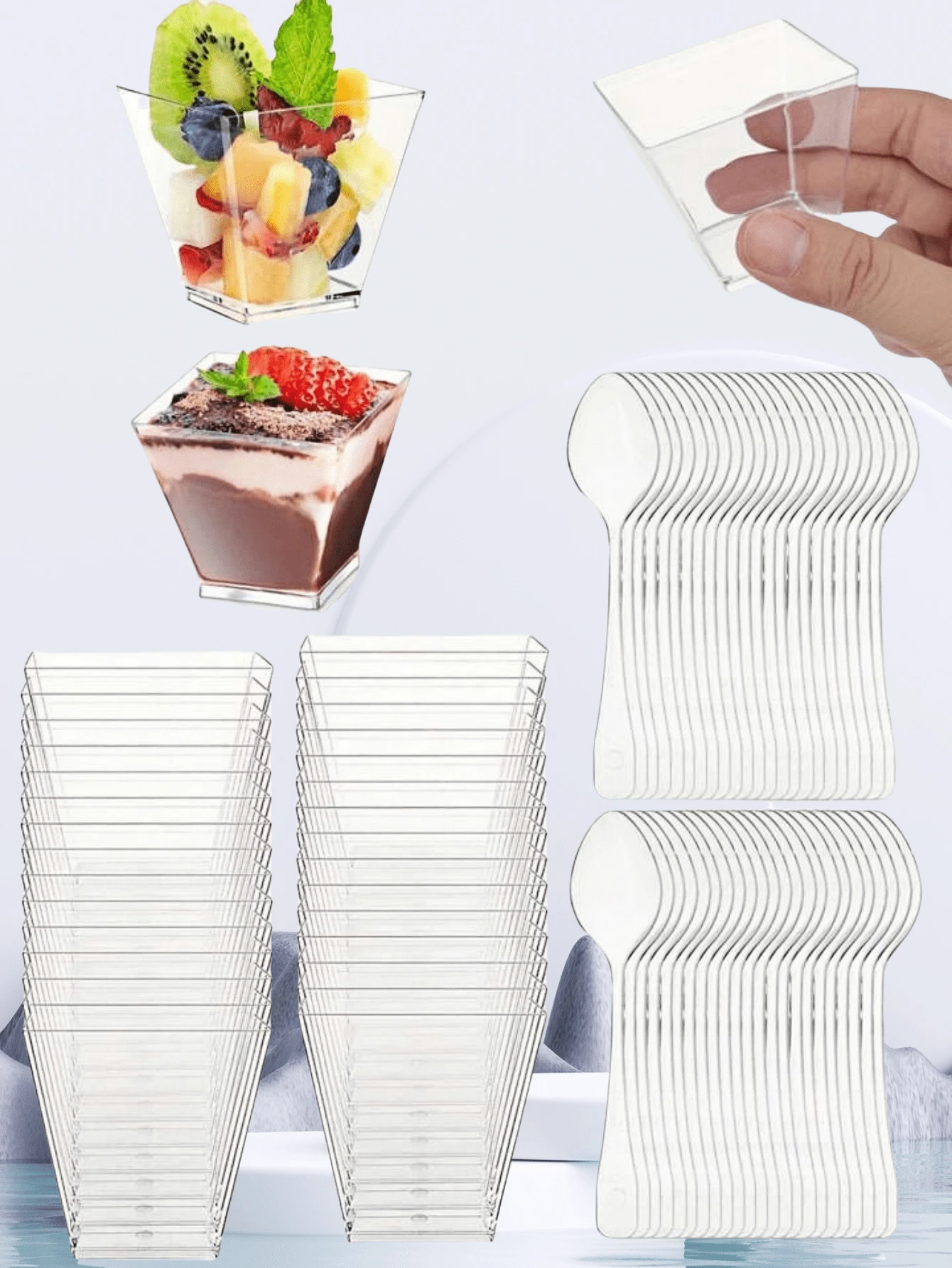 5/10/20 pièces Coupes à dessert en plastique transparent avec cuillère, mini-coupes à amuse-gueule en plastique, petits verres transparents, bols à pudding, convient pour les fêtes, les mariages, la Saint-Valentin, Noël, les dégustations de mousses de fruits et de crèmes glacées, les coupes à dessert, les cadeaux quotidiens