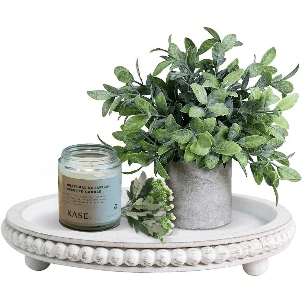 1 Pc 12 Inch Circular Decorative Tray, Suitable For Home Decoration - Retro Wooden Storage Tray, Aromatherapy Candle Holder Home Decoration Wooden Bead Tray - Living Room Decoration Circular Decorative Tray, Coffee Table Decoration Circular Tray, Kitchen Dining Table Decoration Circular Tray Or Farmhouse Service Tray