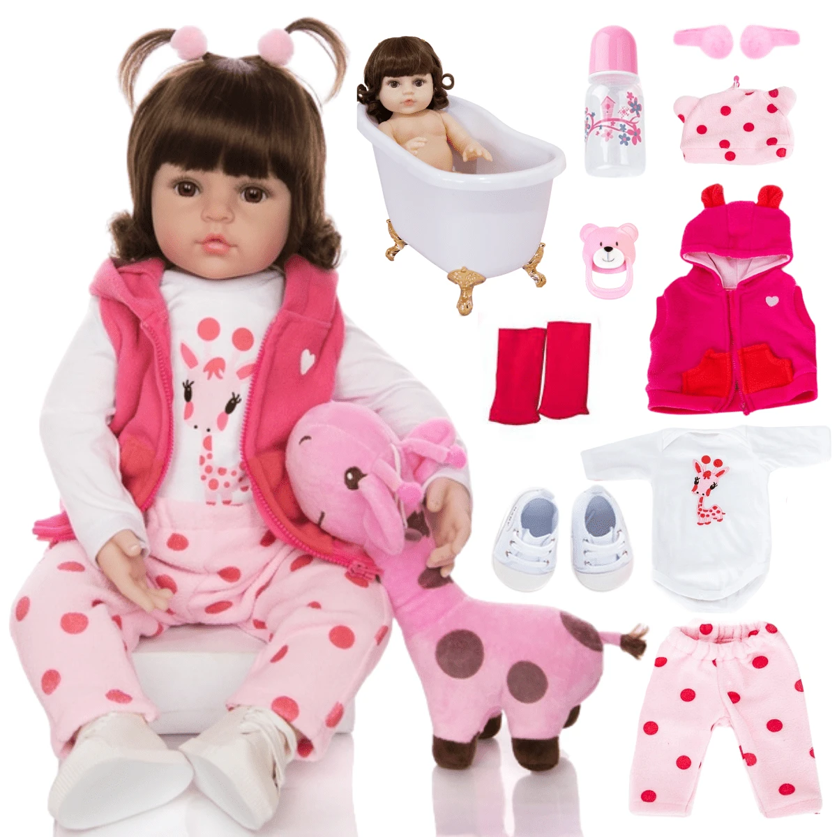 Bebê Reborn Boneca Girafinha Realista Silicone Menina Pode dar Banho