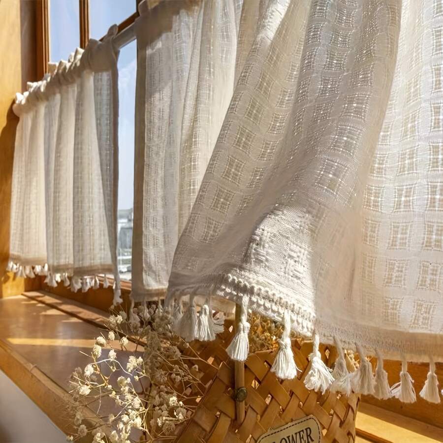 1Panel Modern Minimalist Linen-Inspired Semi-Sheer Summer Curtains, Rod Pocket Hanging, Suitable For Cafes, Balconies, Kitchens, Cottages, Living Rooms, Bedrooms, Window Decorations, Etc.