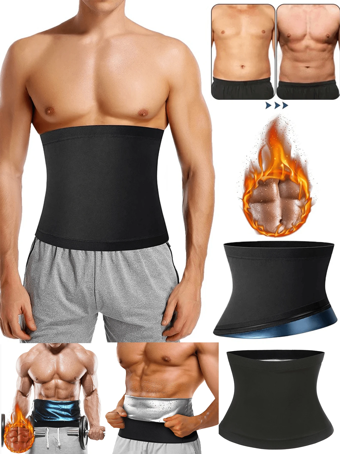Random Color Solid Men Sports Sweat-Inducing Slimming Waist Belt, Fitness Training Waist Strap, Tight Compression Waist Band For Athletic Back Support