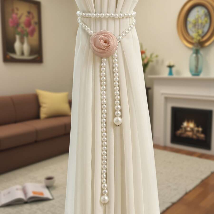 1 pieza Lujo Sujetalibador de cortina con rosa, accesorios de cortina cuerda decorativa, cinta sujetalibador de cortina floral de alta gama