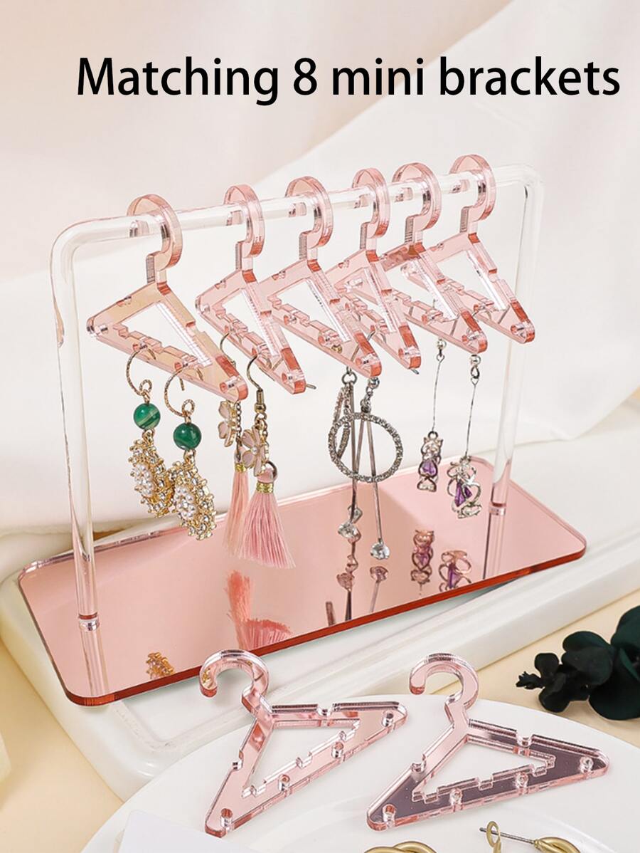 1pc Minimalist High-End Acrylic Earring Display Stand With 8 Mini Clothes Hangers, Used For Jewelry Display Pendant Earring Hanging Storage Rack, Mother's Day Gift For Women Storage Organizer Travel Essentials Back To School Dormitory Storage