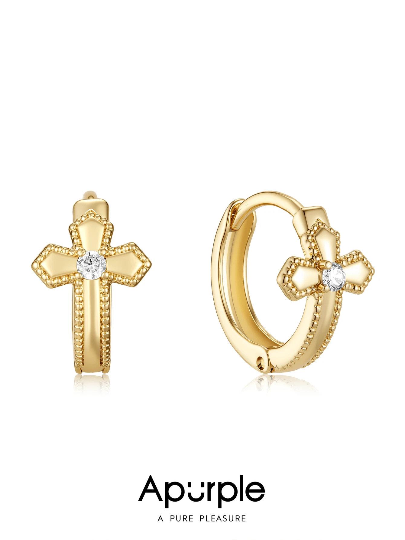 Apurple Pendientes tipo botón con cruz y círculo de circonita, joyería elegante y versátil con estilo retro para mujeres