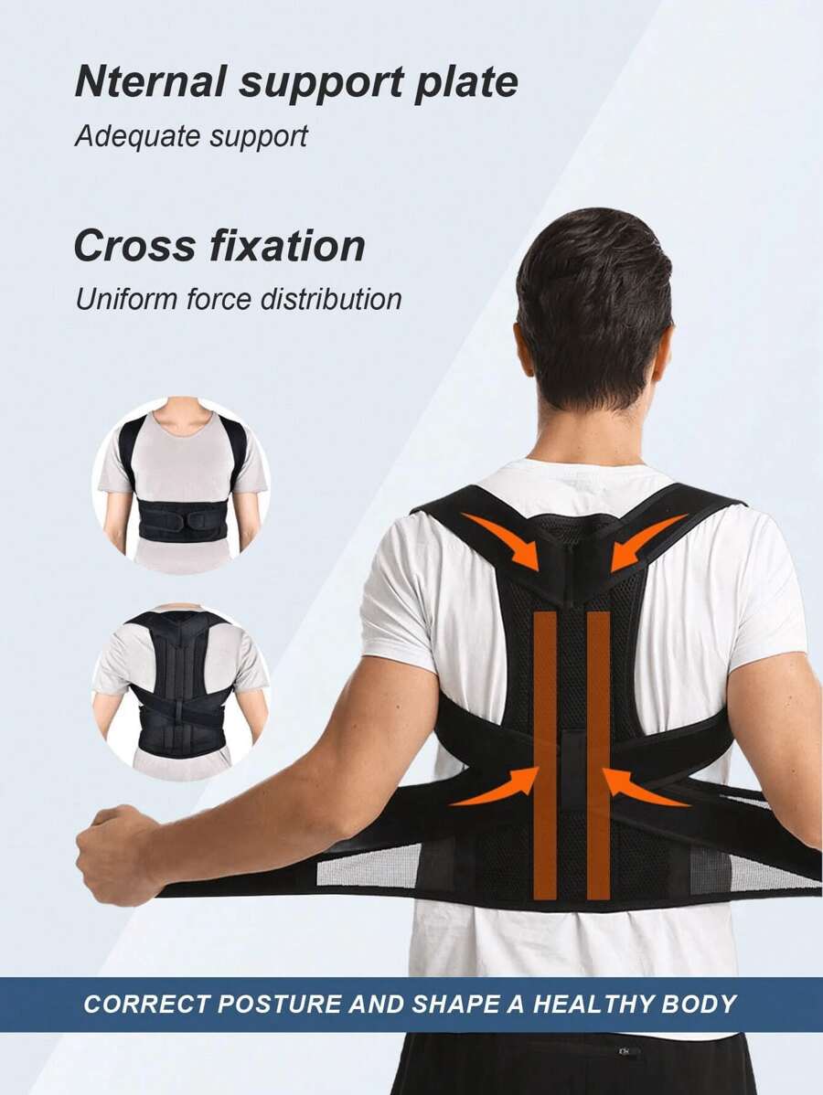 1 pieza Corrector de postura ajustable y transpirable para hombres y mujeres - Soporte ortopédico sin costuras para la Top de la espalda, la columna vertebral, el cuello y los hombros - Ideal para uso diario, clavícula estable - Promueve una postura saludable, previene el encorvamiento, chalecos, ropa de entrenamiento para hombres y mujeres, faja reductora para cintura para hombres y mujeres, cinturón de control abdominal, cinturón reductor de cintura