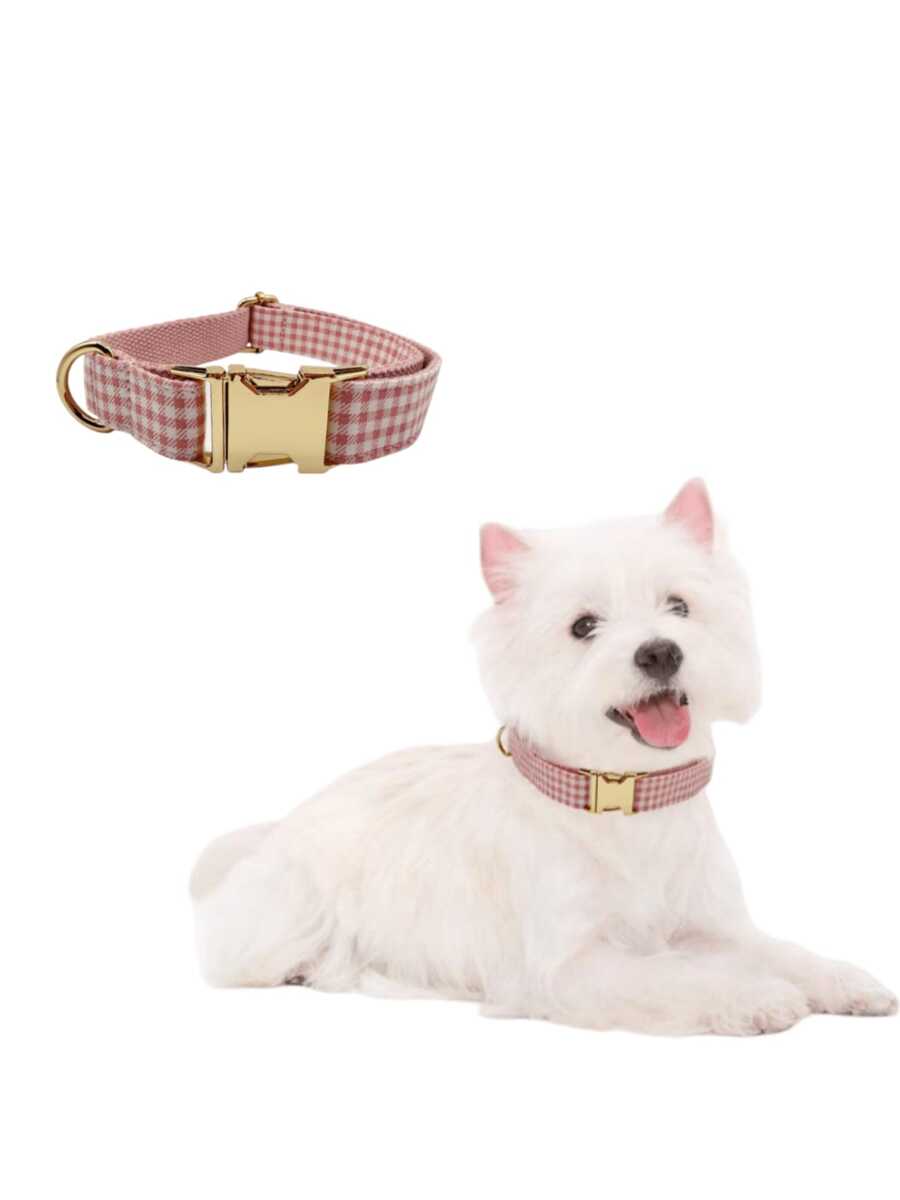New Soft Velvet Pink Houndstooth Zinc Alloy Buckle Pet Dog Collar, Adjustable Size Suitable For Small/Medium/Large Dogs, Durable Metal Clasp, Great Gift For Holidays And Birthdays (Colors May Vary Slightly Due To Fabric Batches)