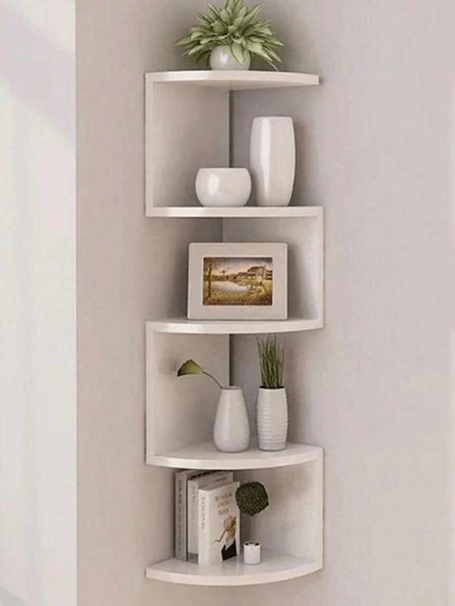 1pc Multifunctional White Wall Mount Storage Shelf, Creative Corner Triangle Design Hanging Rack, Wall-Mounted Half-Round Shelves For Living Room, Kitchen, Bedroom