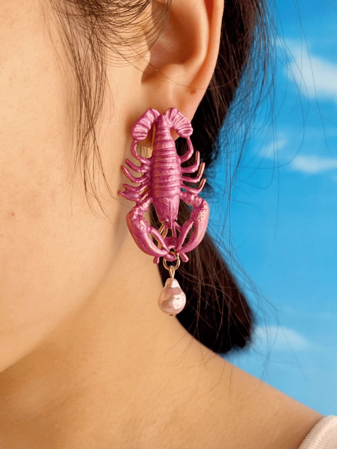 1 pièce Nouvelles boucles d'oreilles à tige uniques de style européen et américain avec coquillages, petits écrevisses rouges, bijoux d'oreille personnalisés avec motifs d'animaux marins