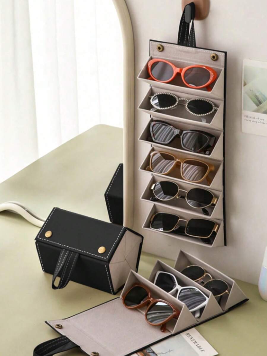 1pc Minimalist Leather Multi-Slot Eyeglasses Case, Portable Foldable Sunglasses Storage Box, Great Gift For Mother's Day, Birthday, Boyfriend, Girlfriend