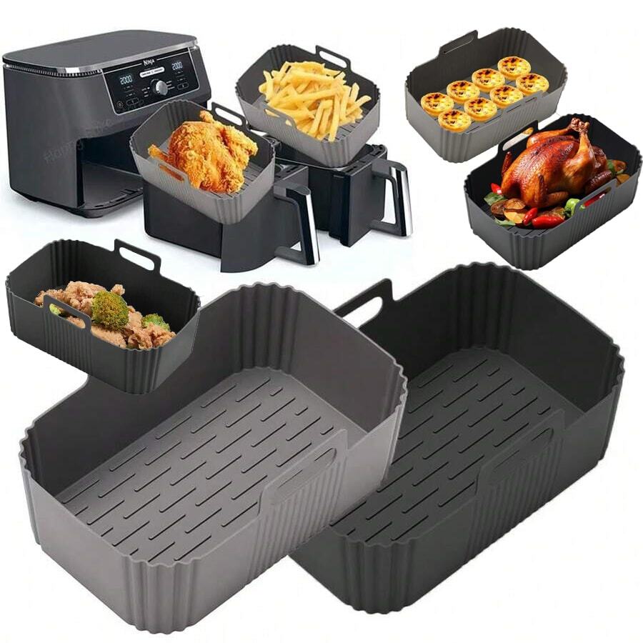 1 pièce/2 pièces Doublures en silicone FlexiBake Pro pour friteuse à air - Plaque de cuisson universelle antiadhésive pour Foodi/Dual DZ201/Cosori, résistante à la chaleur jusqu'à 260°C et lavable au lave-vaisselle, tapis rectangulaire réutilisable pour rôtir, frites, légumes - Accessoires de cuisine sans odeur pour la maison, le camping, le restaurant