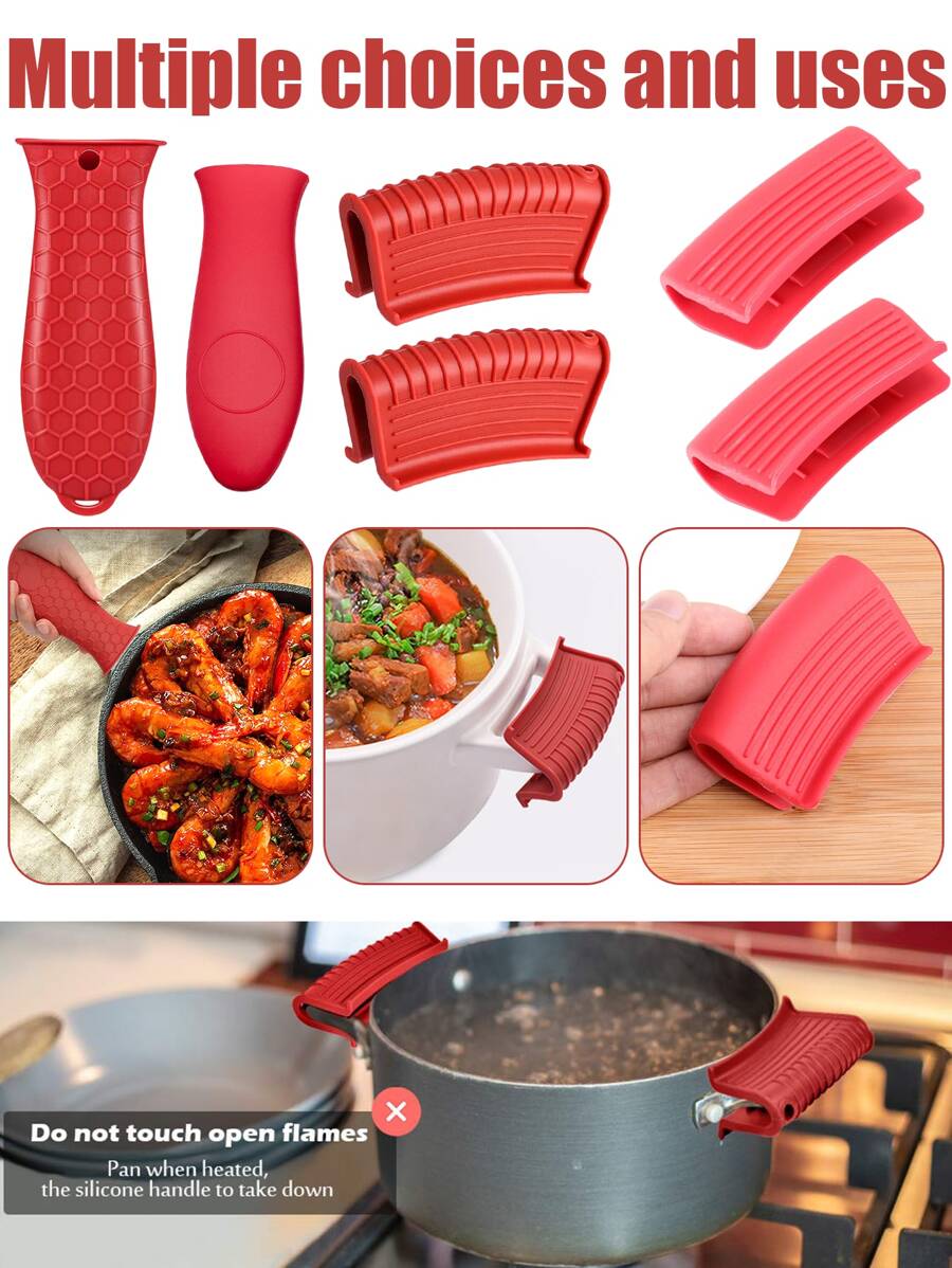 Épaisse housse de poignée en silicone pour poêles en fonte, poignée anti-dérapante et résistante à la chaleur, prise de poignée résistante aux hautes températures anti-brûlure, housse de poignée de poêle résistant à la chaleur pour ustensiles de cuisine en métal, poêles, casseroles en fonte, poêles, plaques, poignées d'ustensiles de cuisine en métal et en aluminium - manchon de préhension, housse de poignée