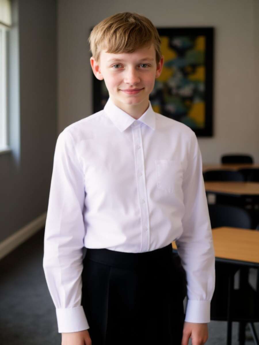 Chemise à manches longues en robe blanche officielle avec application pour pocket, style collégial classique pour adolescents, décontracté et pour soirée