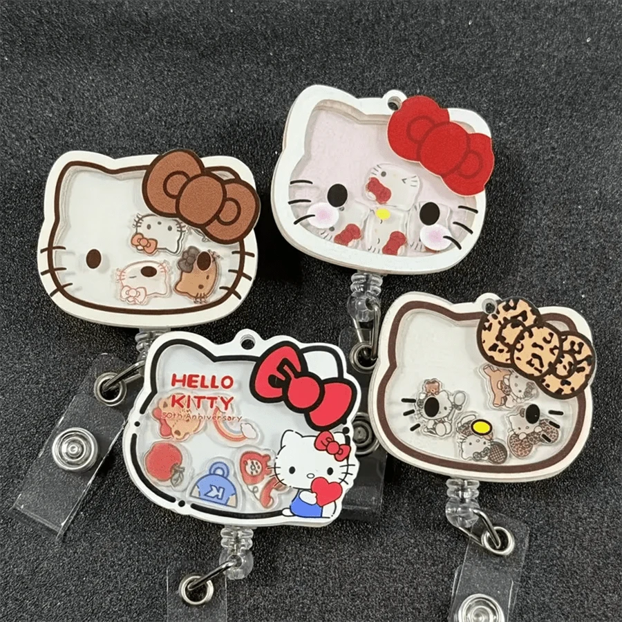 Sanrio Sanrio Cartoon Characters Of Hello Kitty, Expandable ID Card Holder - Doctor/Nurse/Teacher Badges, Work ID, Acrylic Material, Friend Gift, Birthday Gift(Pattern Randomly Shipped)