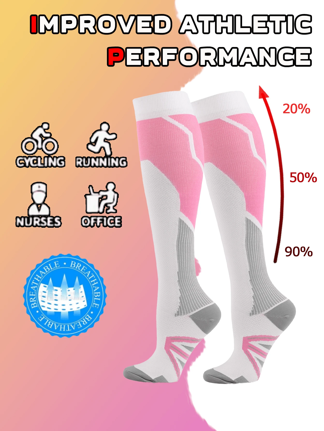 1 Pair Copper Well Compression Socks For Women & Men -Knee-High Support Stockings, Breathable Athletic & Daily Wear For Nursing, Yoga, Maternity, Travel & Cycling With Comfort Toe Seam